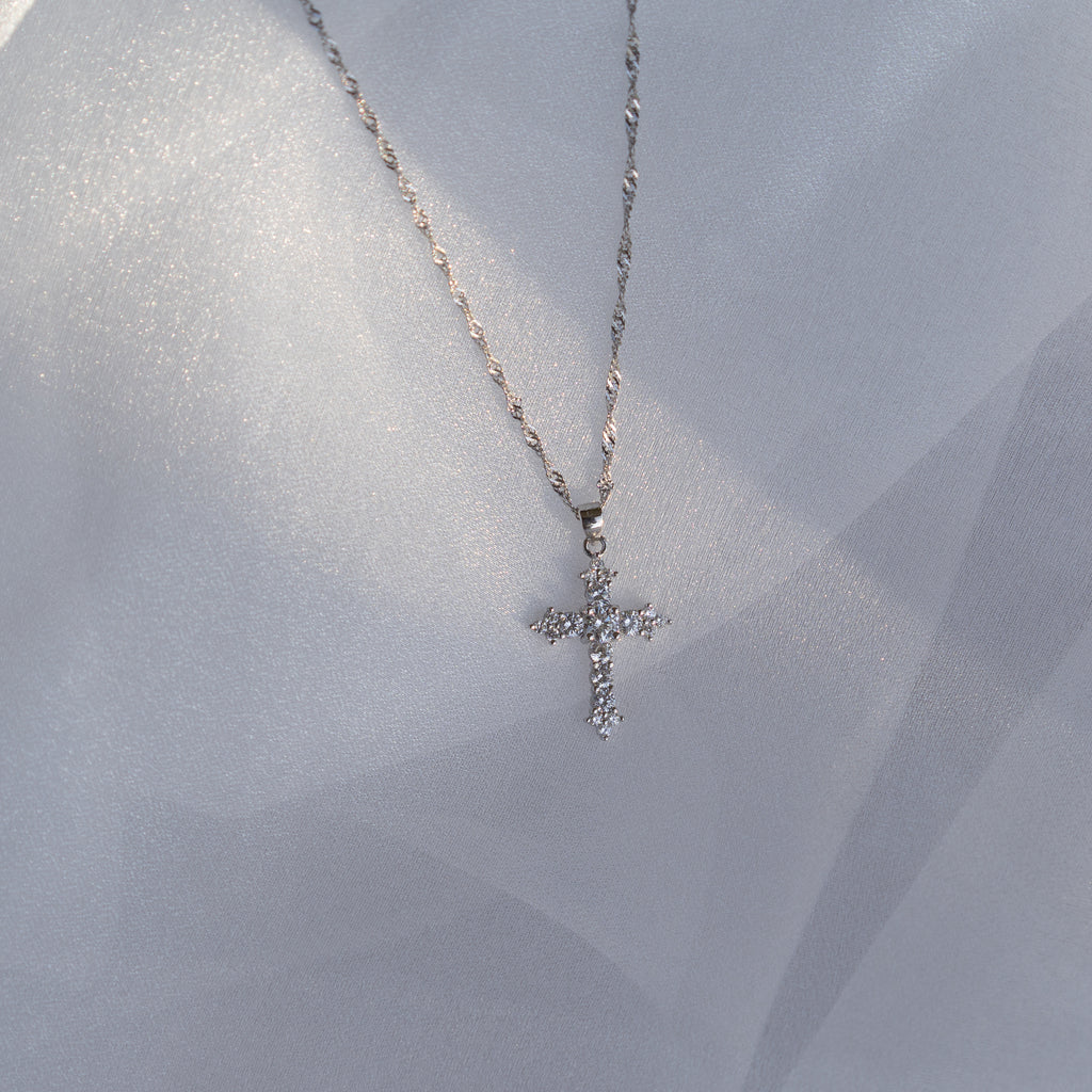 Cross Pendant with Twisted Chain - Sterling Silver