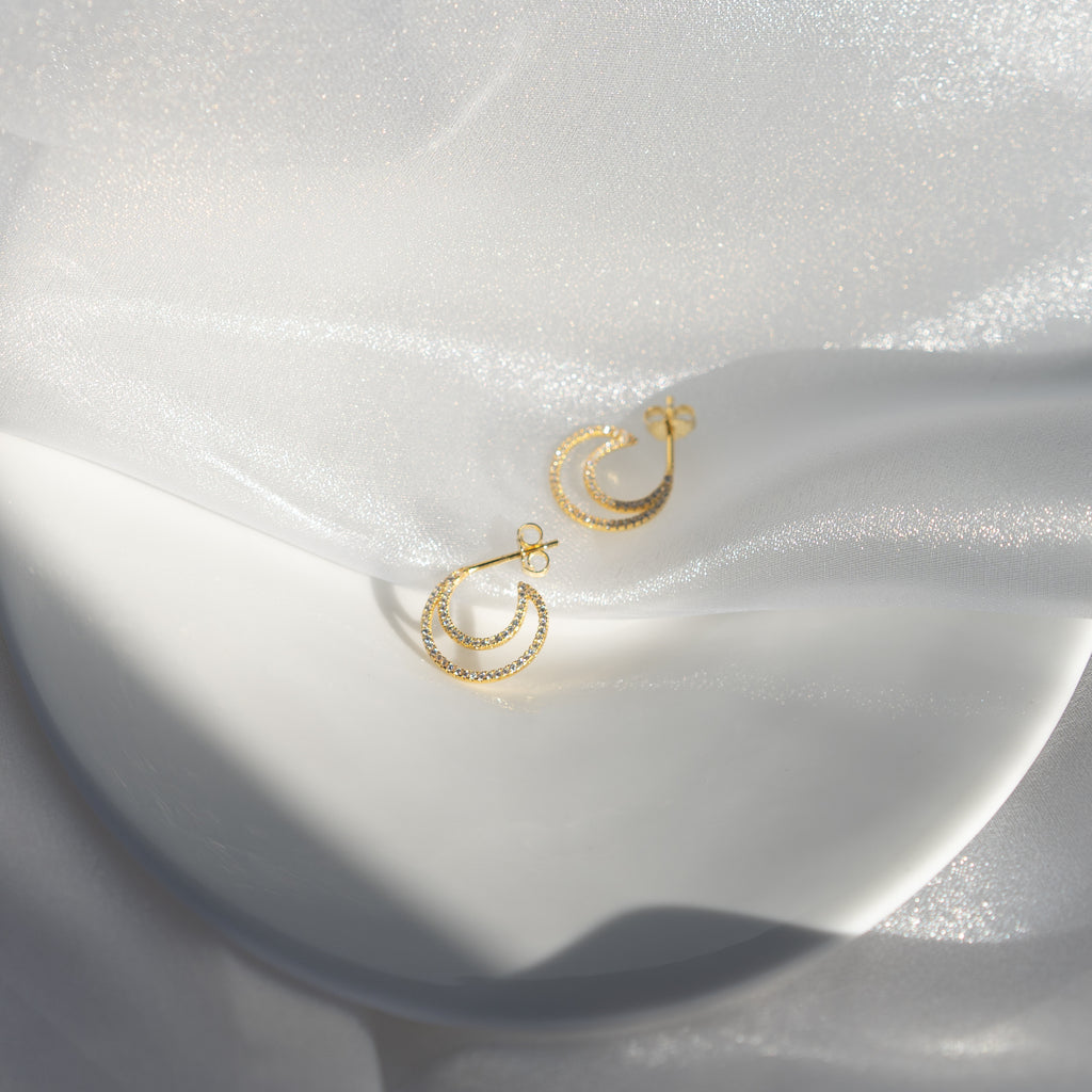 Moon Hoop Earrings - Sterling Silver - 18k Gold Plated